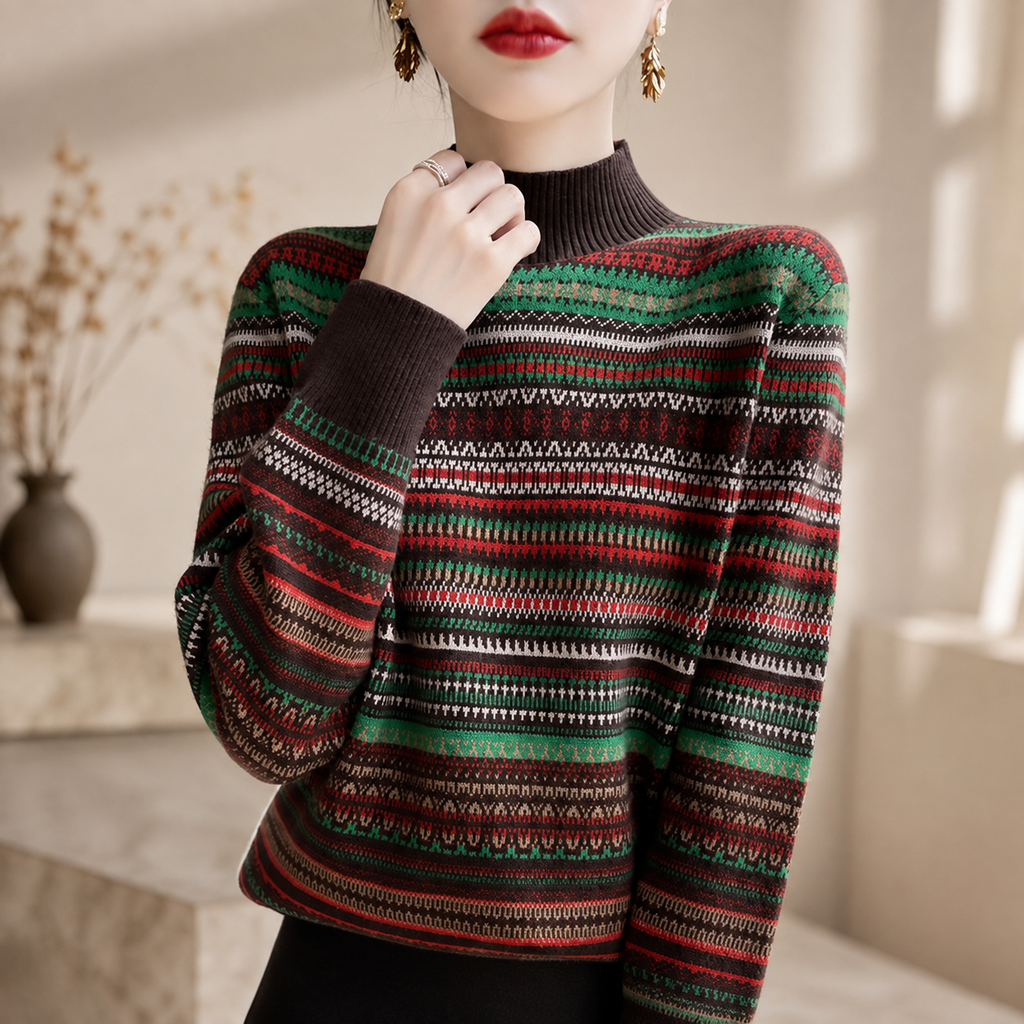 Adeline Women’s Striped Mock Neck Knit Sweater