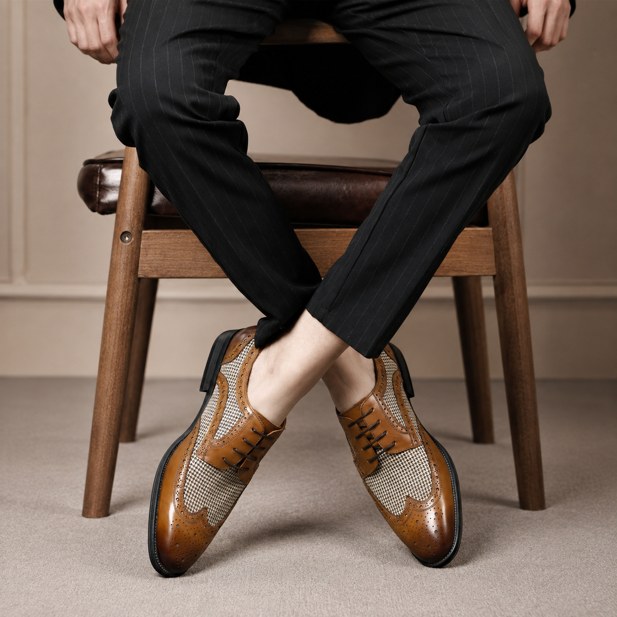 Sebastian Men’s Wingtip Oxford Dress Shoes – Woven Detail Lace-Up Shoes