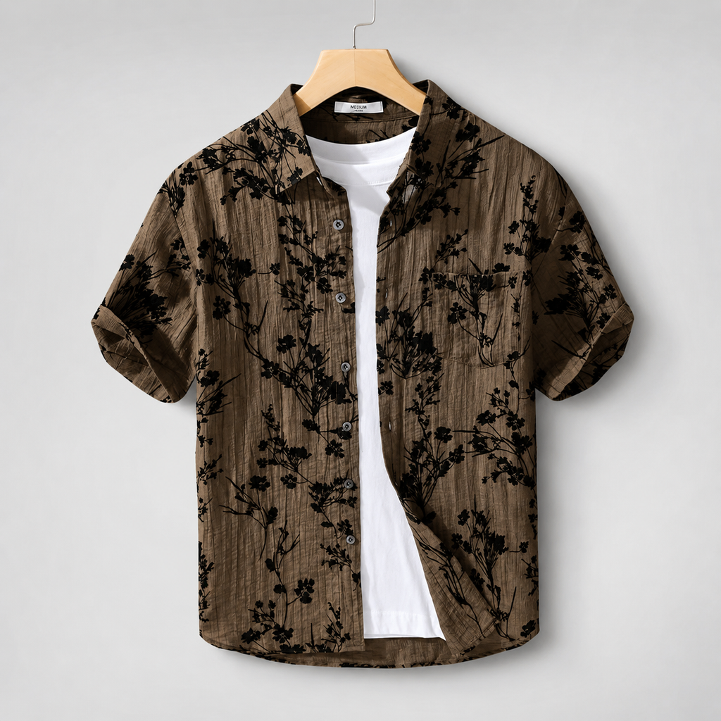 Julian Botanical Print Short Sleeve Button