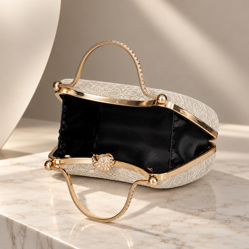 Beatrice Pearl-Clasp Evening Handbag with Top Handle