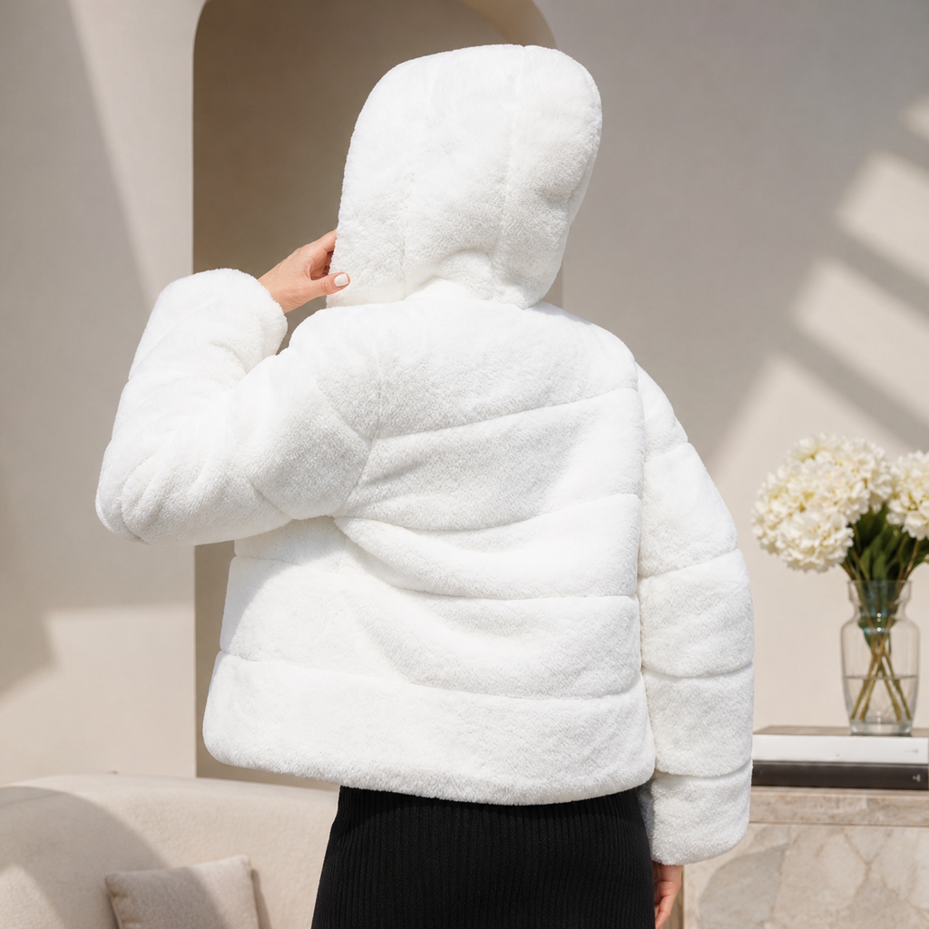 Genevieve Women’s Faux Fur Hooded Jacket – Cropped Coat