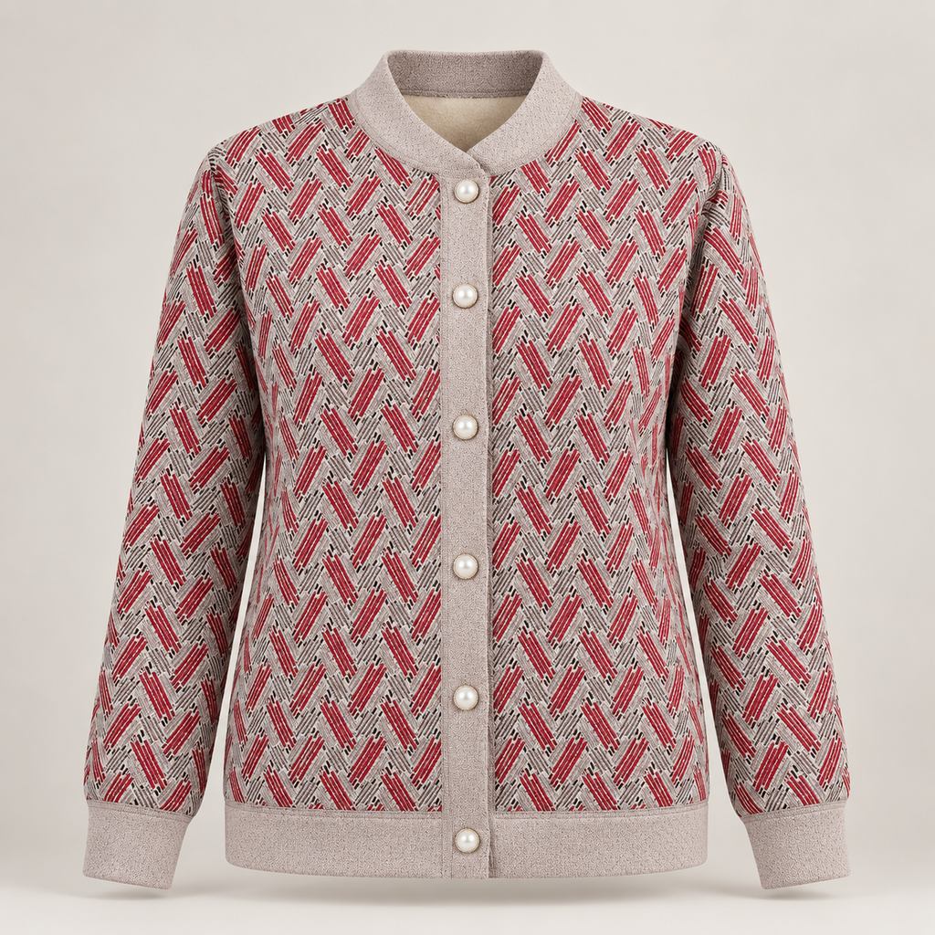 Giselle Women's Geometric Print Button-Front Knit Jacket with Stand Collar