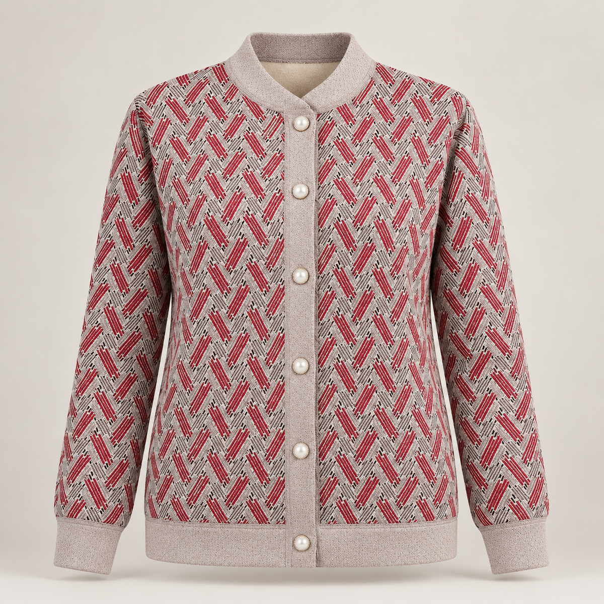 Giselle Women's Geometric Print Button-Front Knit Jacket with Stand Collar