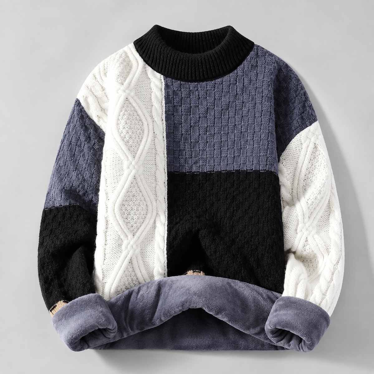 Matteo Fleece-Lined Patchwork Cable-Knit Sweater