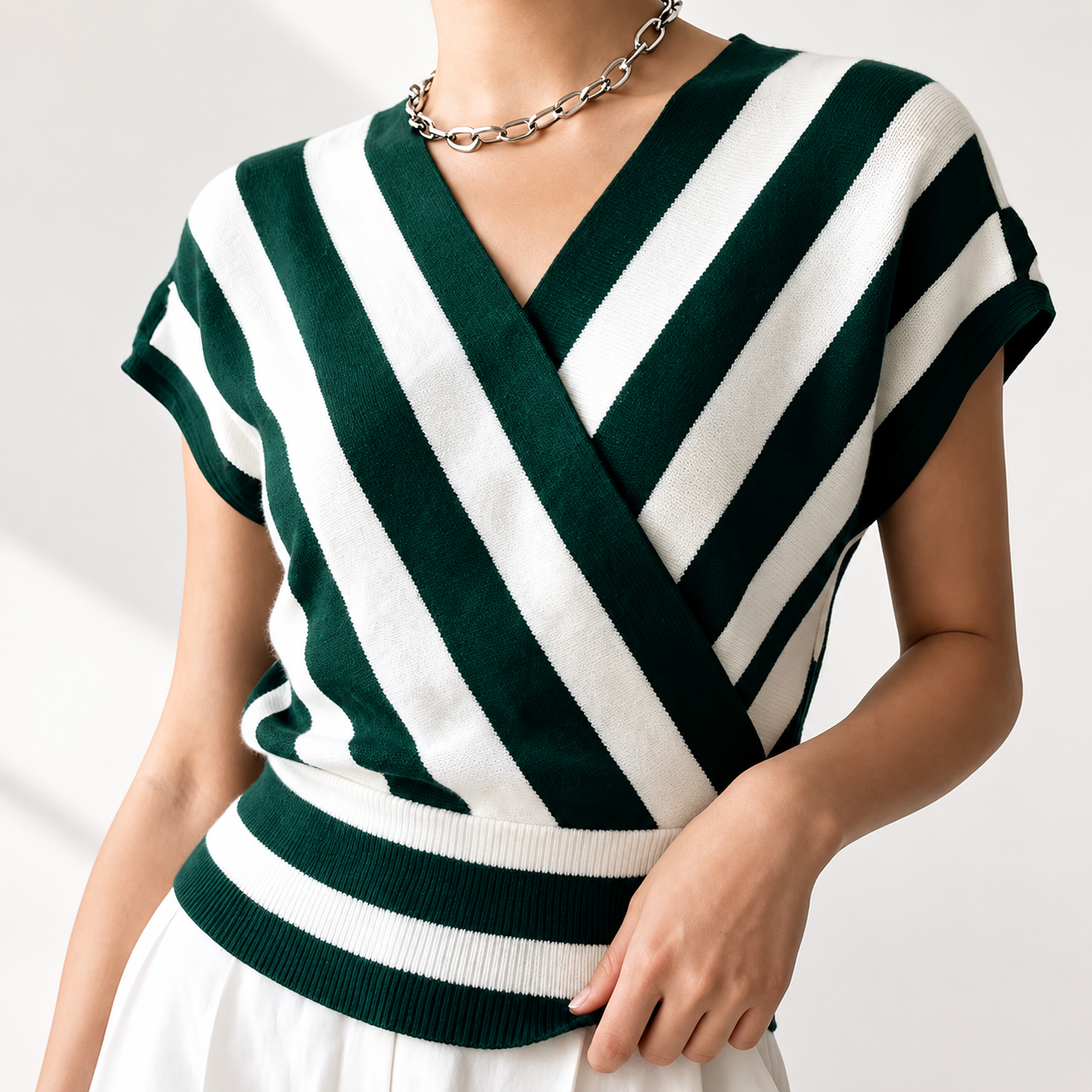 Savannah Women’s Striped Wrap-Front Knit Top