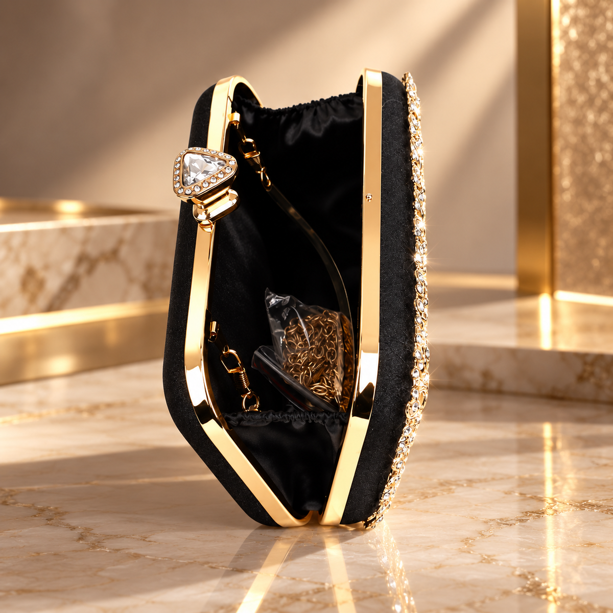 Seraphina Crystal Floral Evening Clutch with Top Handle