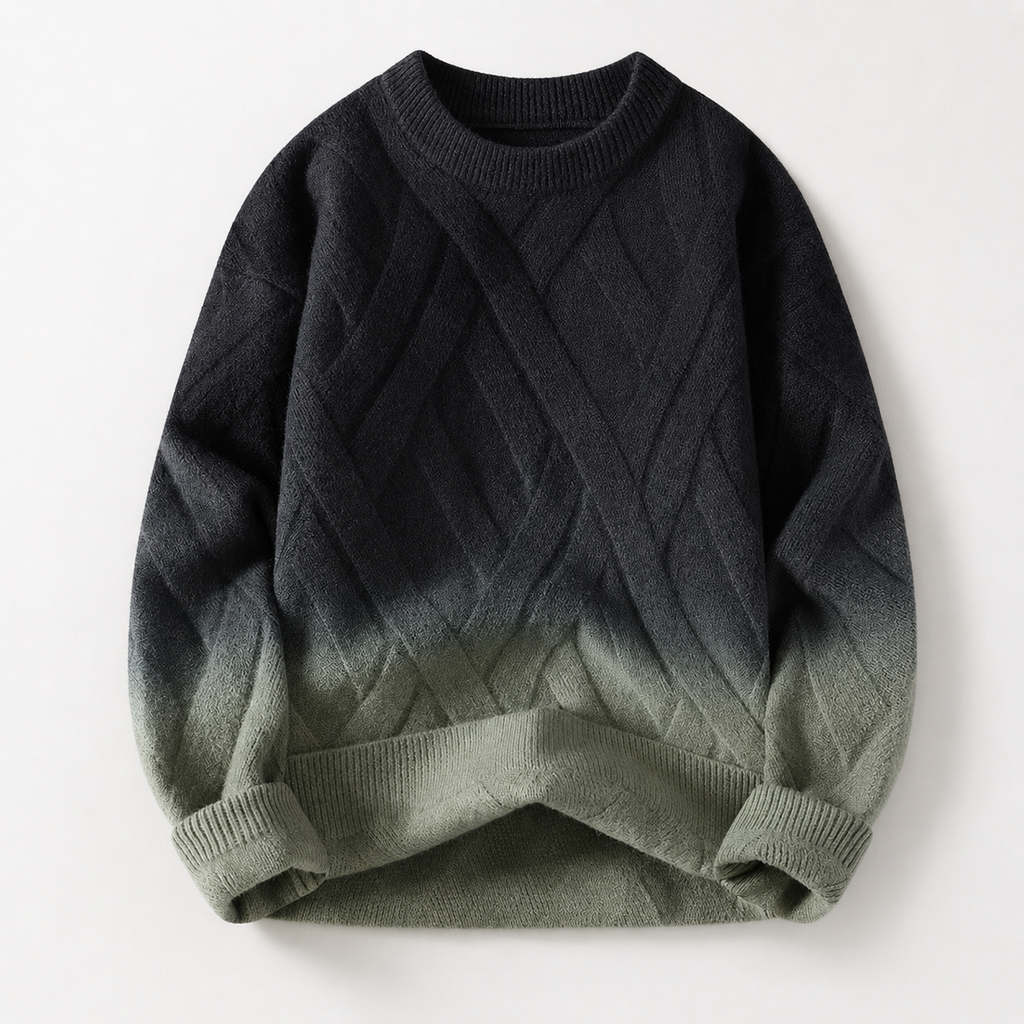 Adrian Gradient Textured Crewneck Sweater – Long Sleeve Geometric Knit Pullover