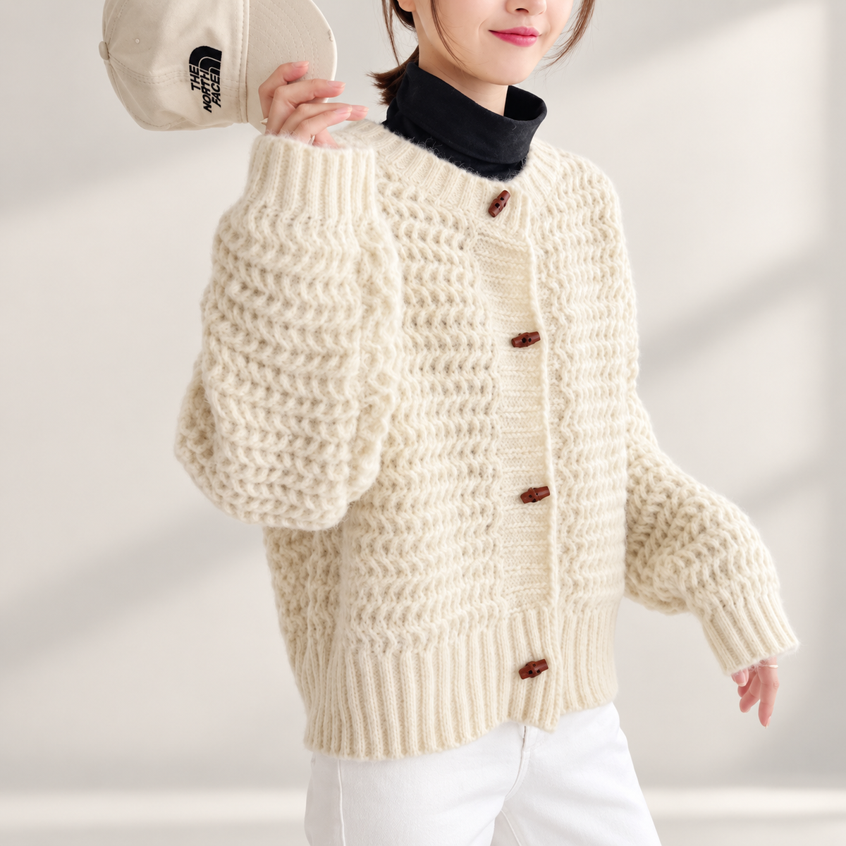 Lucienne Women’s Textured Knit Cardigan – Button Front Long Sleeve Sweater