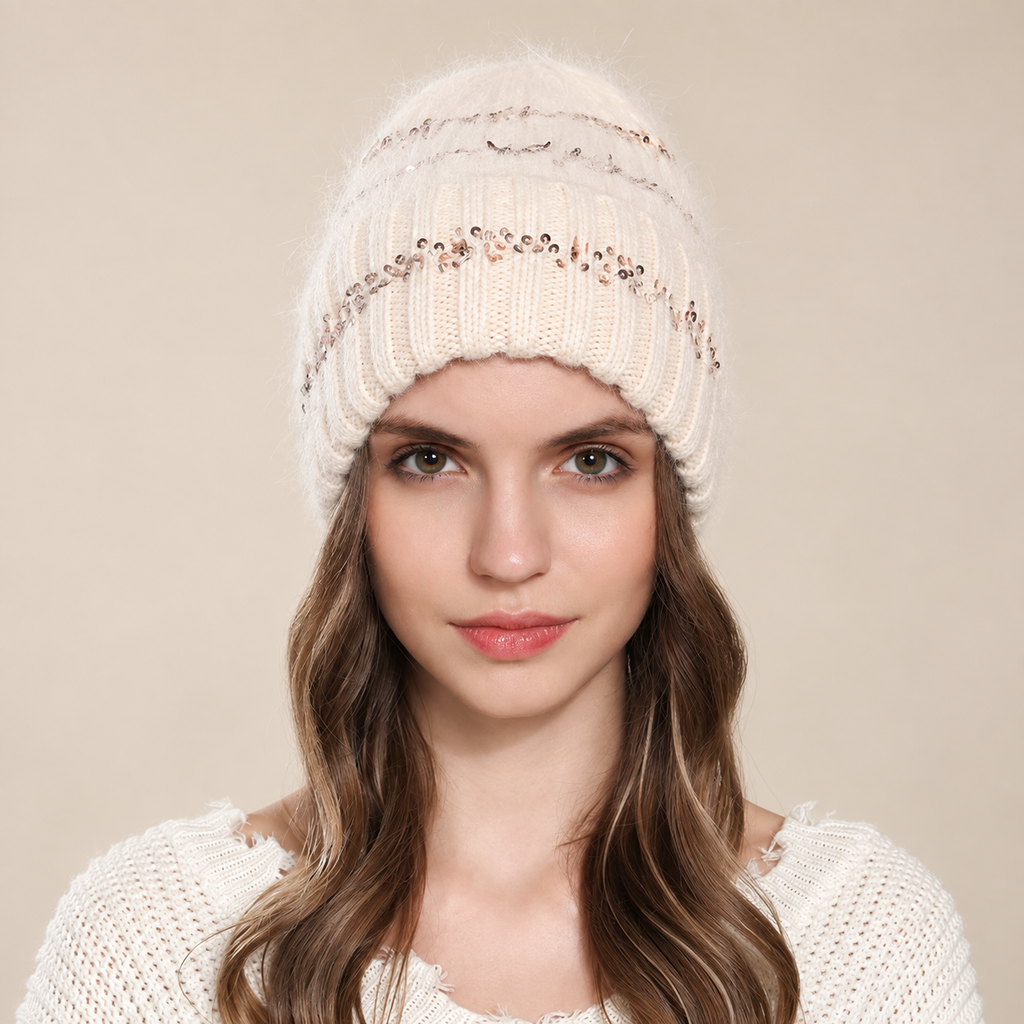 Bianca Women’s Fuzzy Sequin Knit Beani