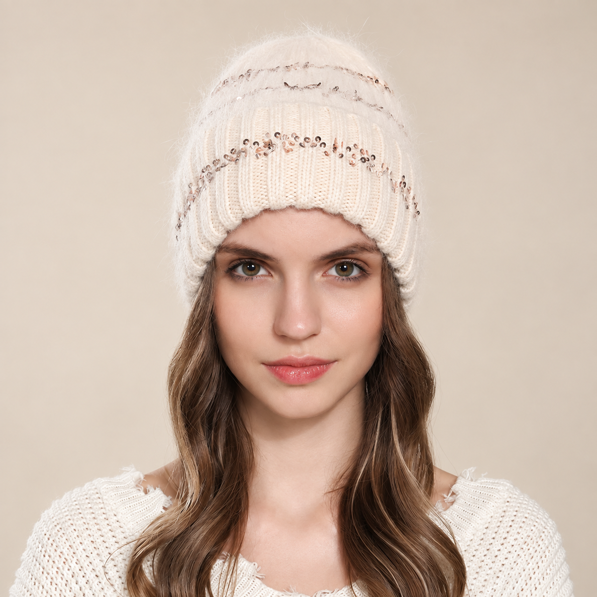 Bianca Women’s Fuzzy Sequin Knit Beani