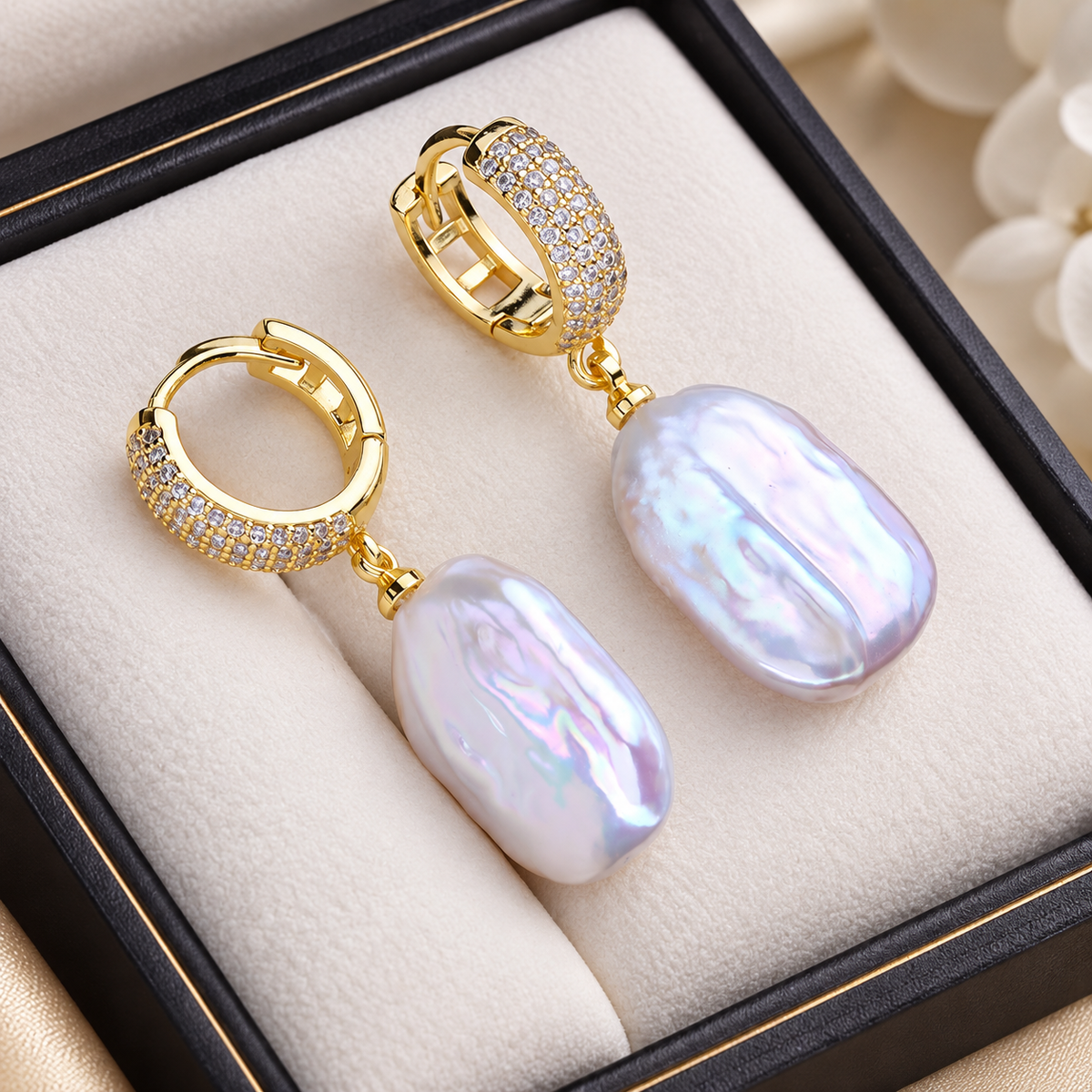 Serafina Crystal Hoop Baroque Pearl Drop Earrings