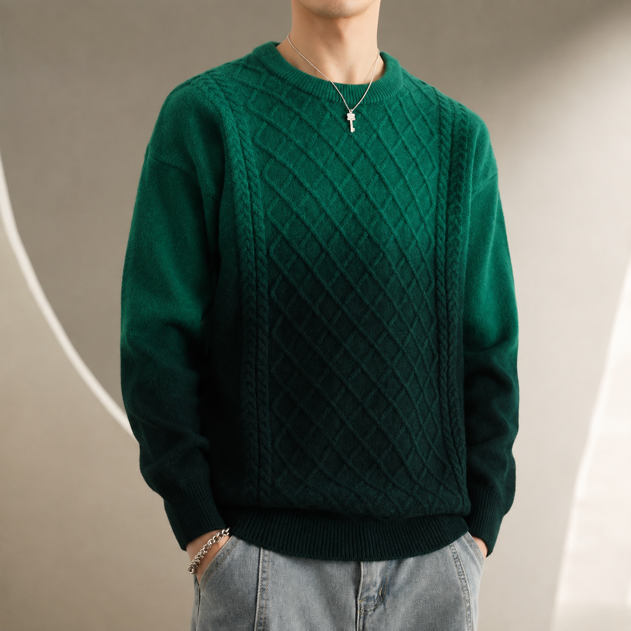 Adrian Men’s Ombre Cable Knit Crewneck Sweater