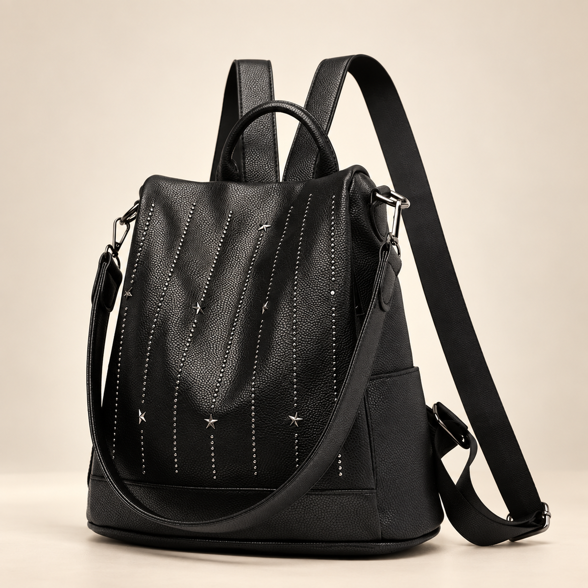 Elena Women’s Anti-Theft Convertible Backpack Purse – Studded Shoulder Bag with Star Detail