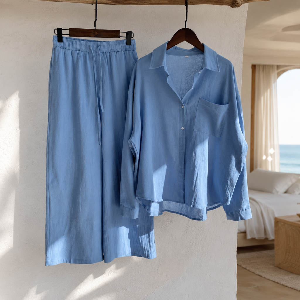 Brielle’s Long-Sleeve Shirt and Wide-Leg Pants Set