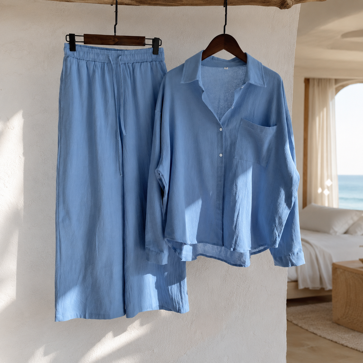 Brielle’s Long-Sleeve Shirt and Wide-Leg Pants Set
