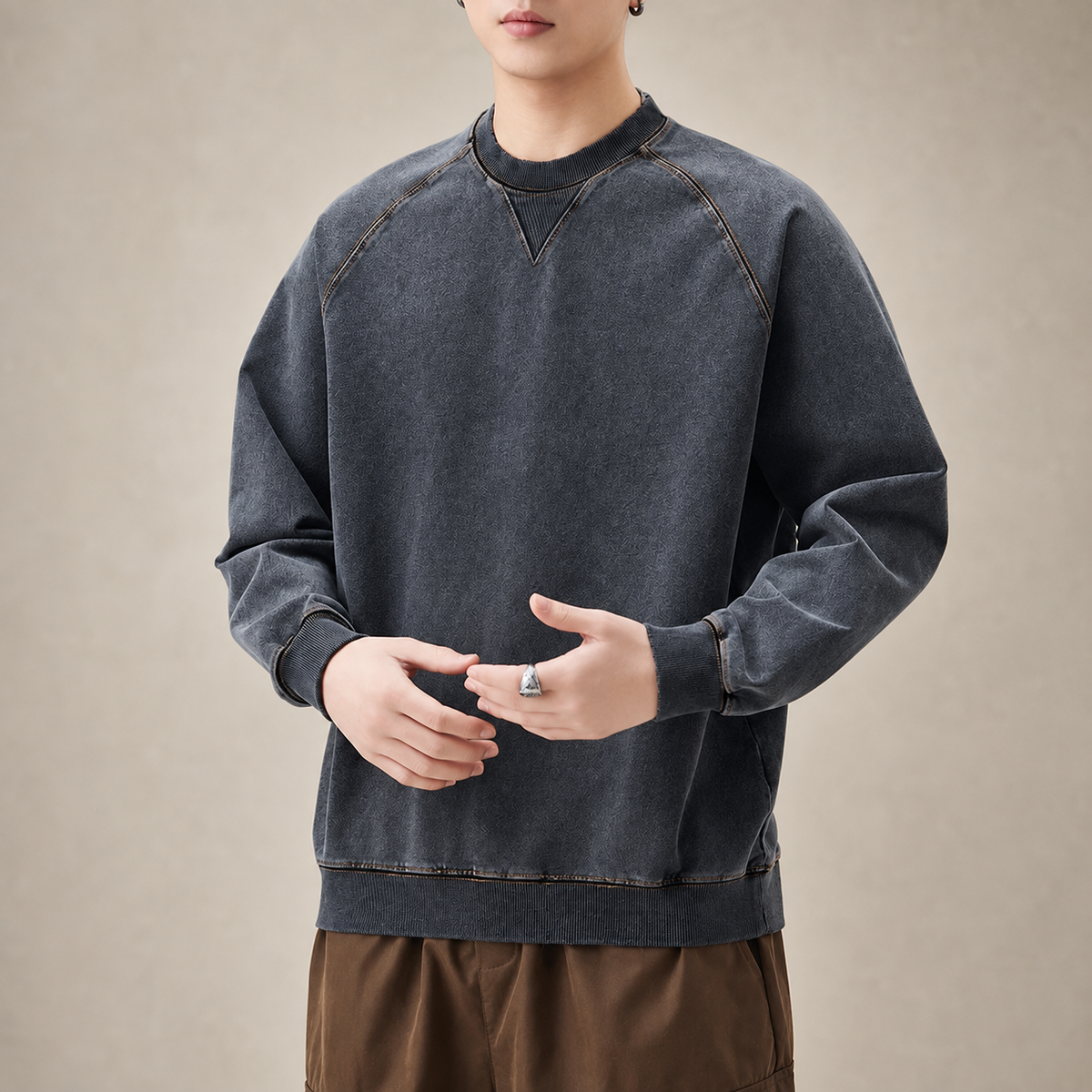 Nico Men’s Washed Knitted Denim Sweatshirt