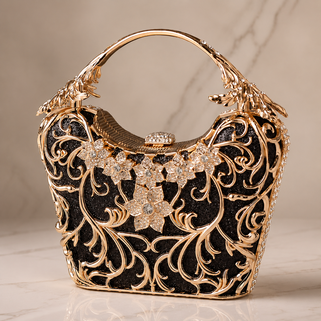 Sylvia's Ornate Filigree Evening Bag | Compact Structured Clutch
