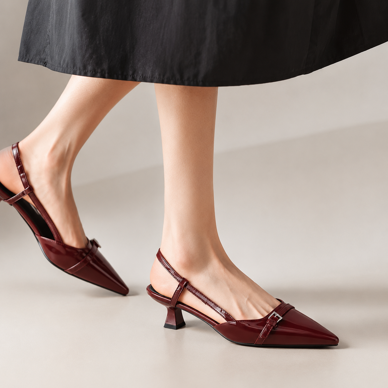 Aubrey's Pointed Toe Slingback Low Heel Pumps with Buckle Detail