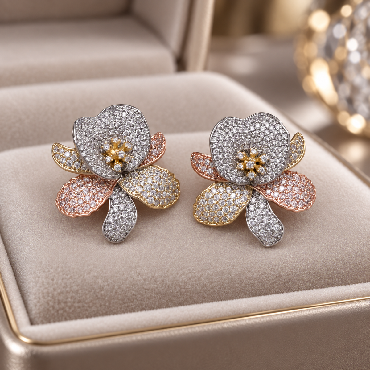 Rosalie Crystal Orchid Stud Earrings – Multicolor Floral Statement Earrings