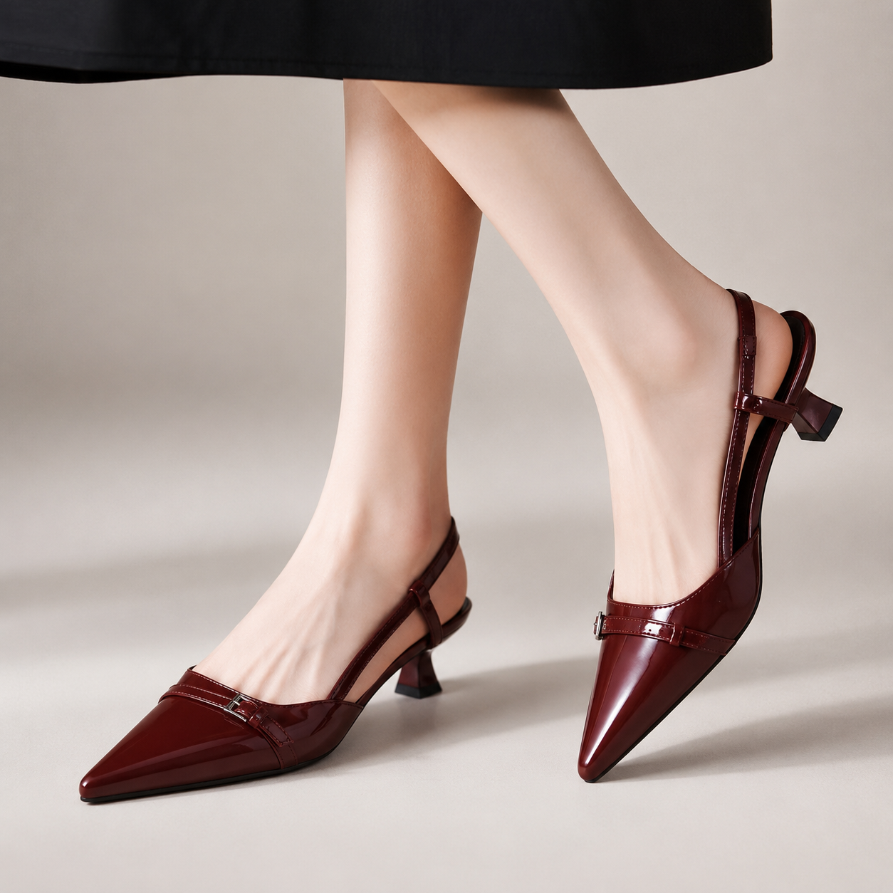 Aubrey's Pointed Toe Slingback Low Heel Pumps with Buckle Detail