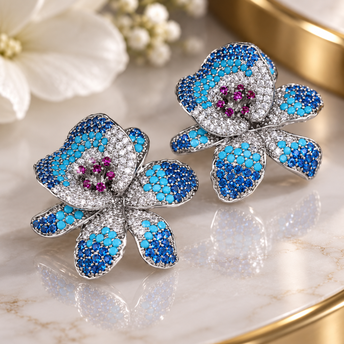 Rosalie Crystal Orchid Stud Earrings – Multicolor Floral Statement Earrings