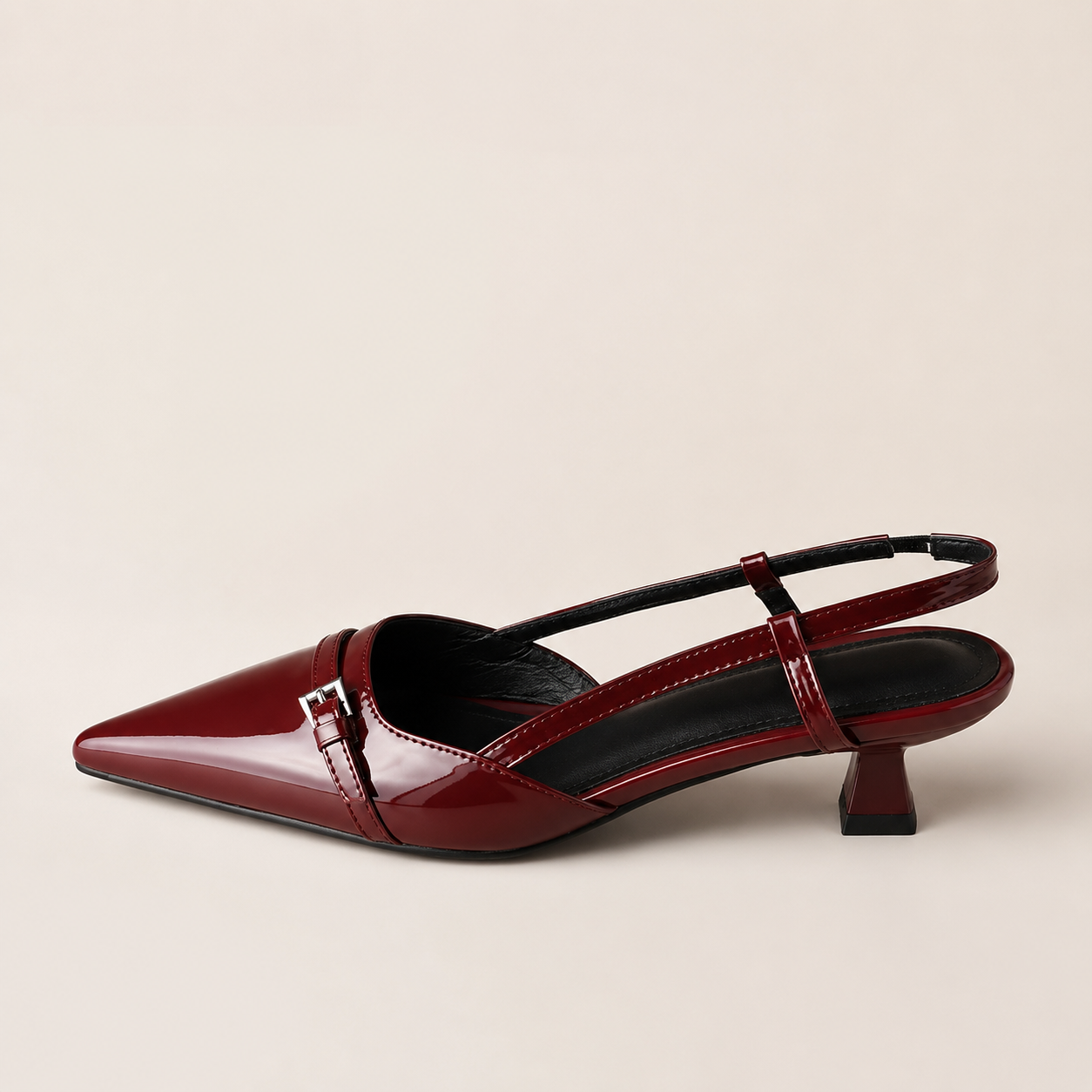 Aubrey's Pointed Toe Slingback Low Heel Pumps with Buckle Detail