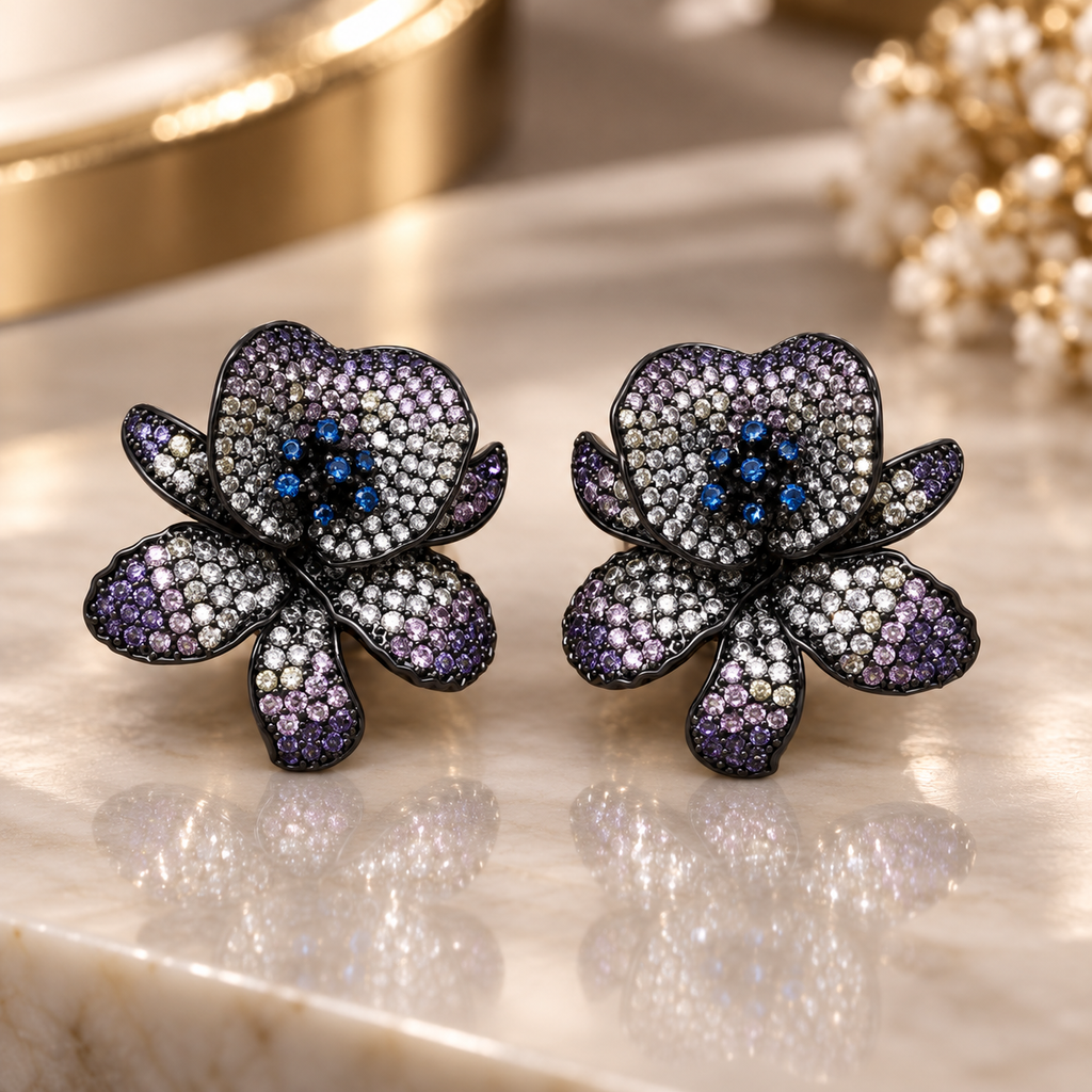 Rosalie Crystal Orchid Stud Earrings – Multicolor Floral Statement Earrings