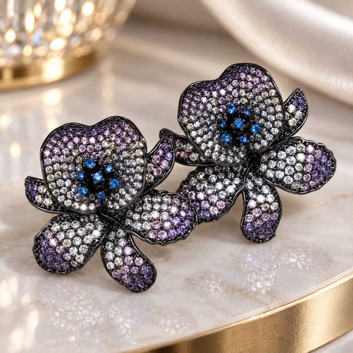 Rosalie Crystal Orchid Stud Earrings – Multicolor Floral Statement Earrings