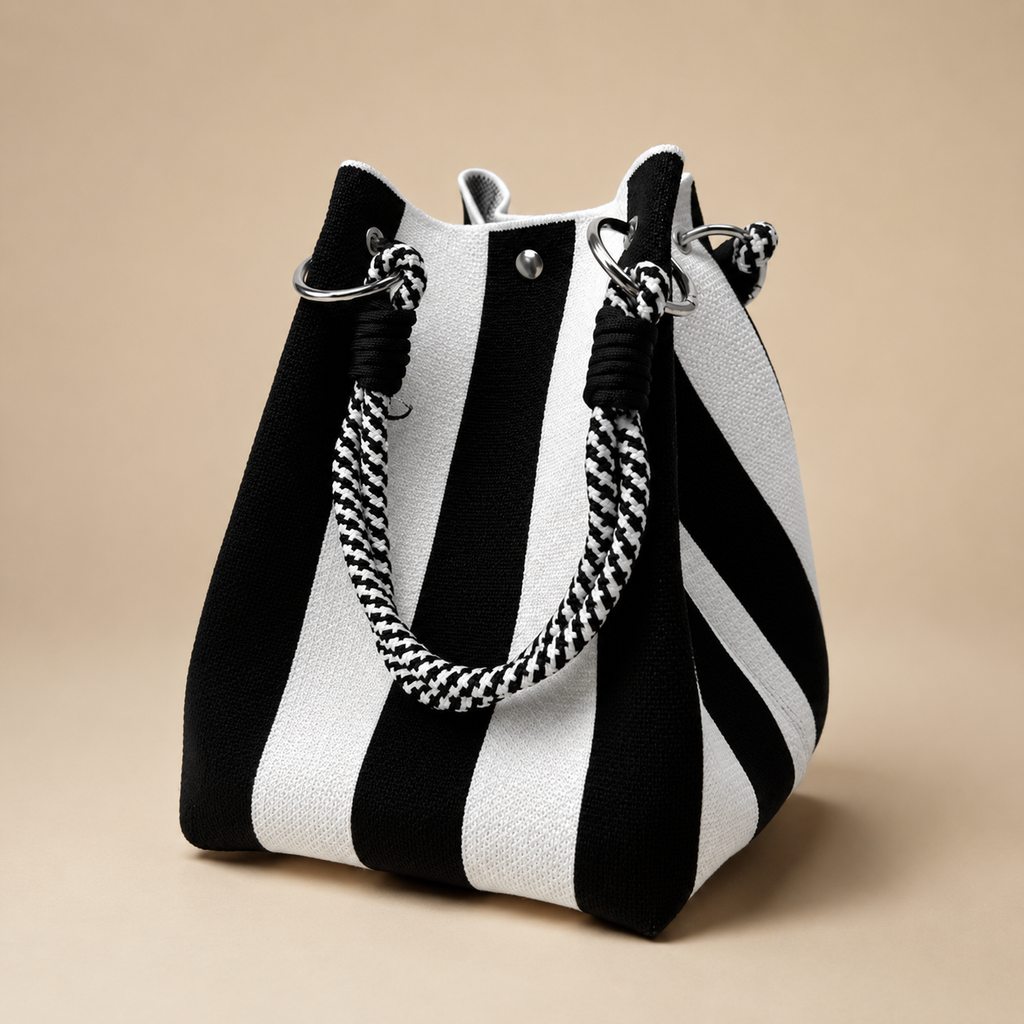 Nora’s Woven Bucket Bag with Rope Handles – Colorblock Everyday Handbag