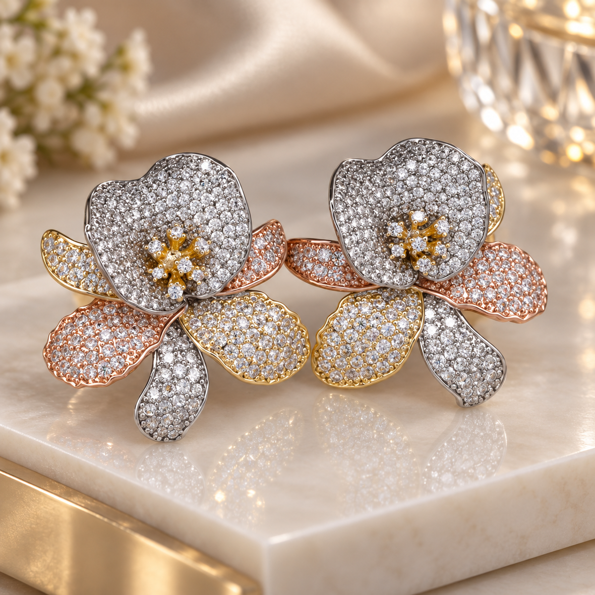 Rosalie Crystal Orchid Stud Earrings – Multicolor Floral Statement Earrings