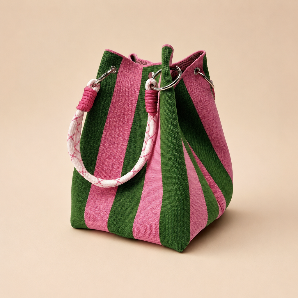 Nora’s Woven Bucket Bag with Rope Handles – Colorblock Everyday Handbag