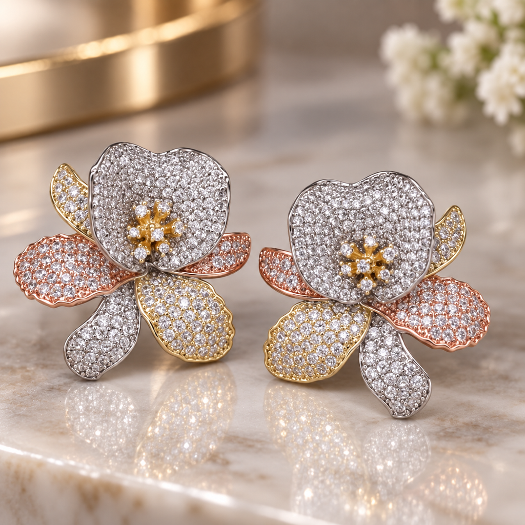 Rosalie Crystal Orchid Stud Earrings – Multicolor Floral Statement Earrings