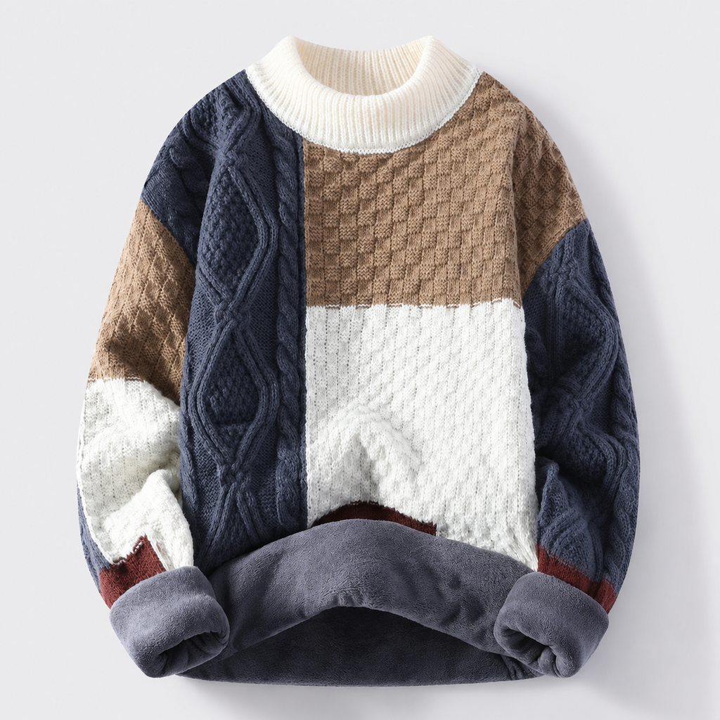 Matteo Fleece-Lined Patchwork Cable-Knit Sweater