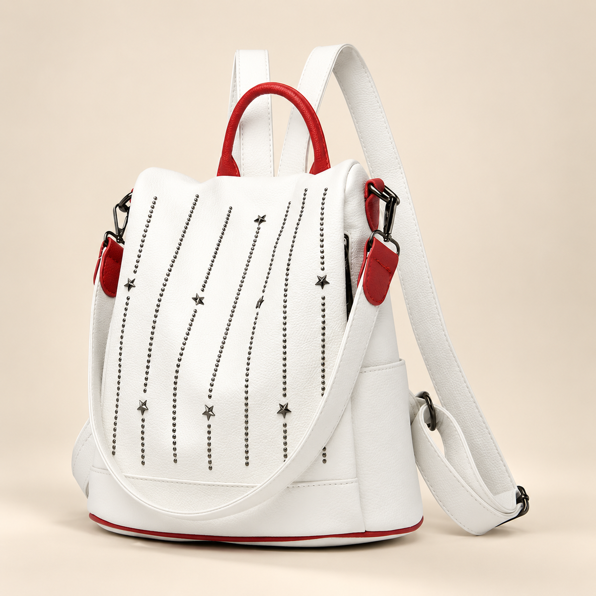 Elena Women’s Anti-Theft Convertible Backpack Purse – Studded Shoulder Bag with Star Detail