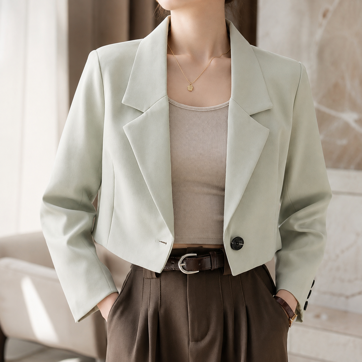 Vivienne Women's Cropped Single-Button Tailored Blazer