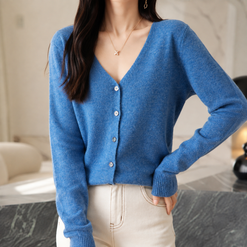 Amelia Women's Merino Wool V-Neck Button Cardigan