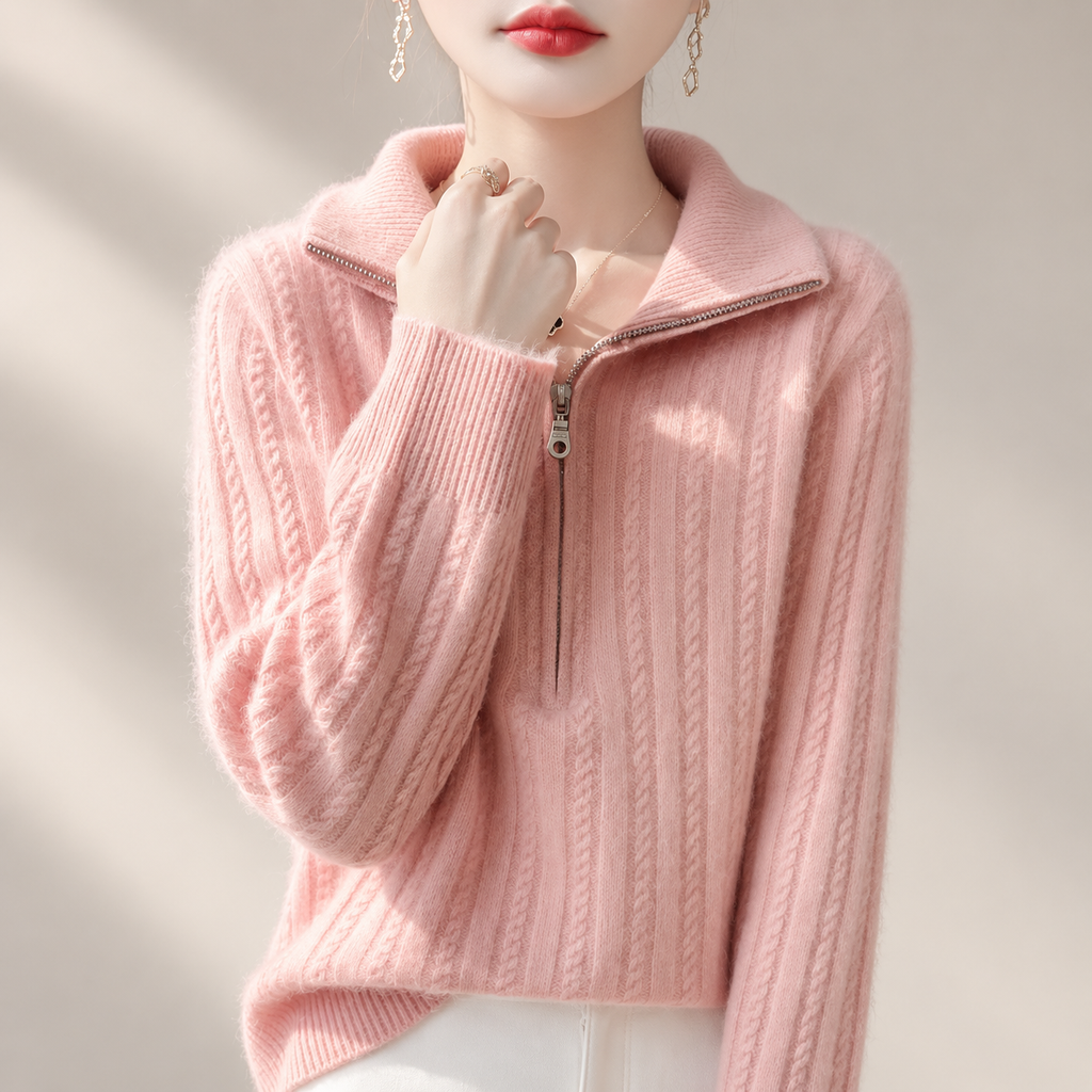 Lucienne Cable Knit Half-Zip Mock Neck Sweater