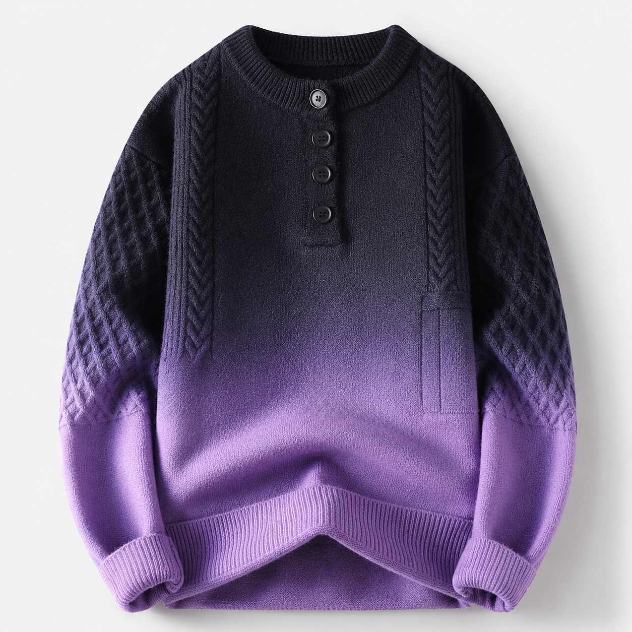Bennett Gradient Cable-Knit Henley Sweater
