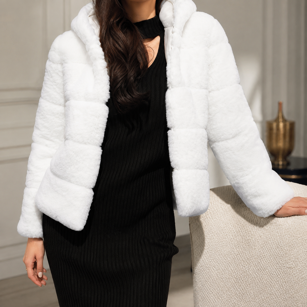 Genevieve Women’s Faux Fur Hooded Jacket – Cropped Coat
