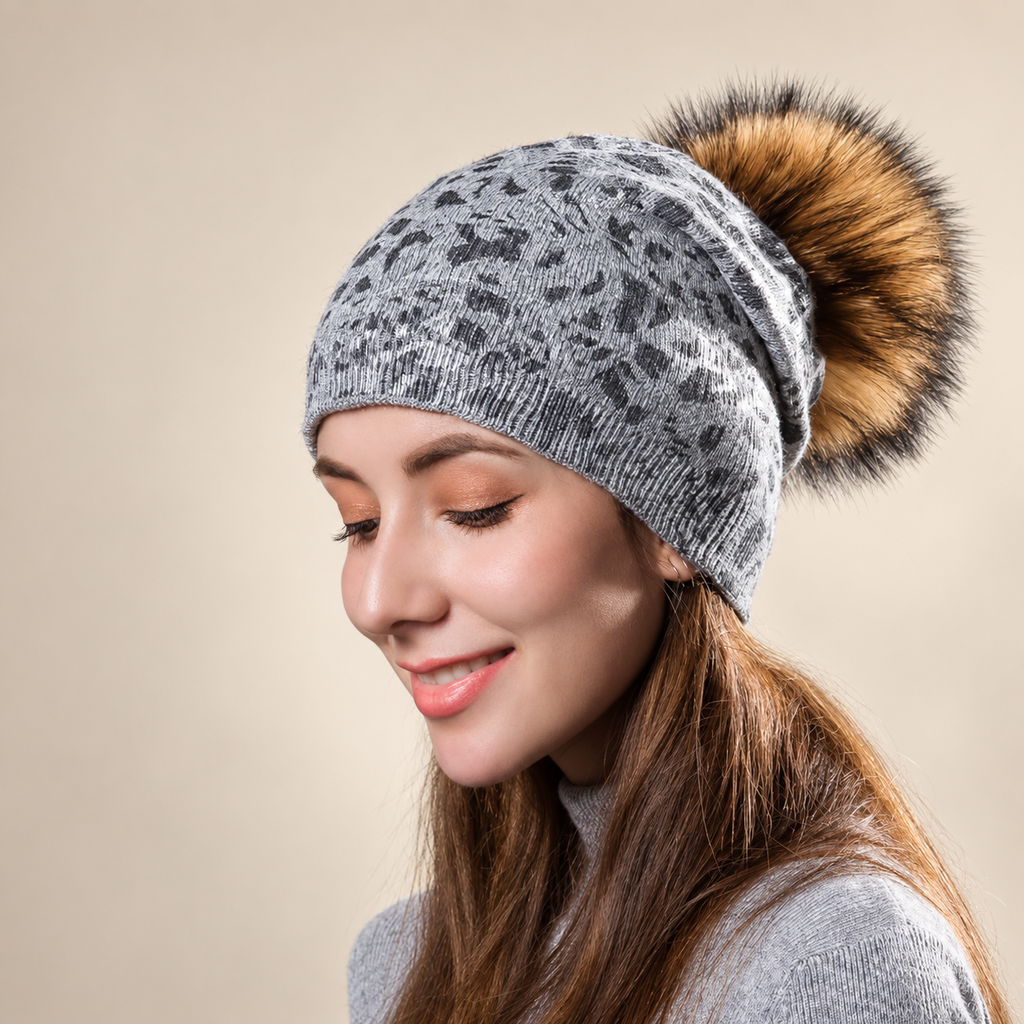 Gianna Women’s Animal Print Pom-Pom Beanie