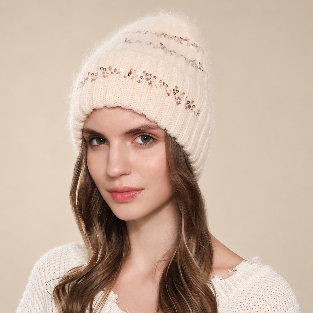 Bianca Women’s Fuzzy Sequin Knit Beani