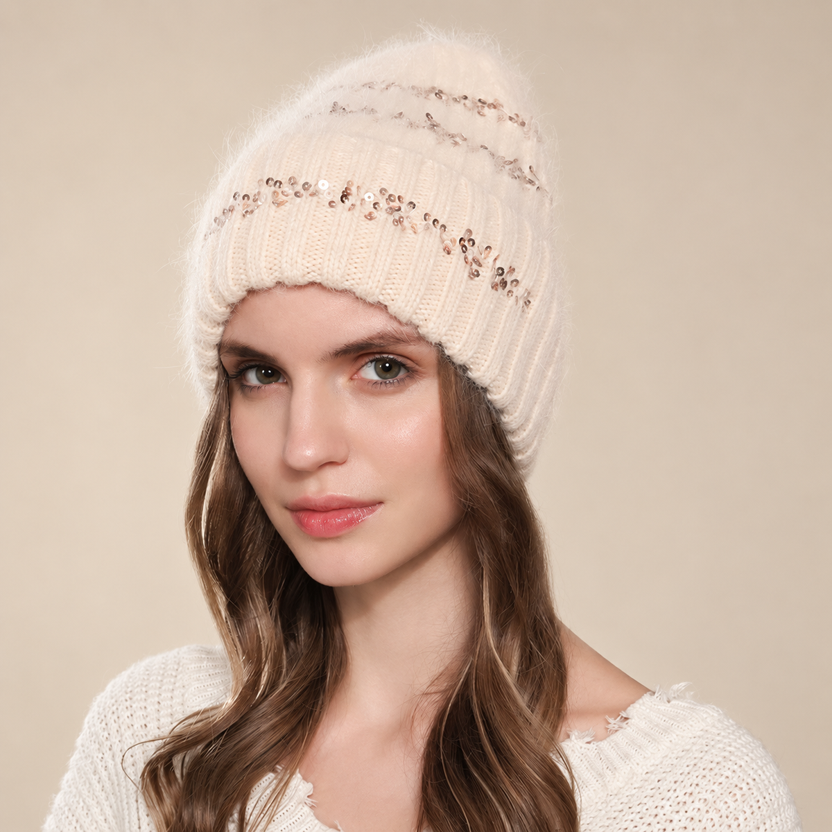 Bianca Women’s Fuzzy Sequin Knit Beani