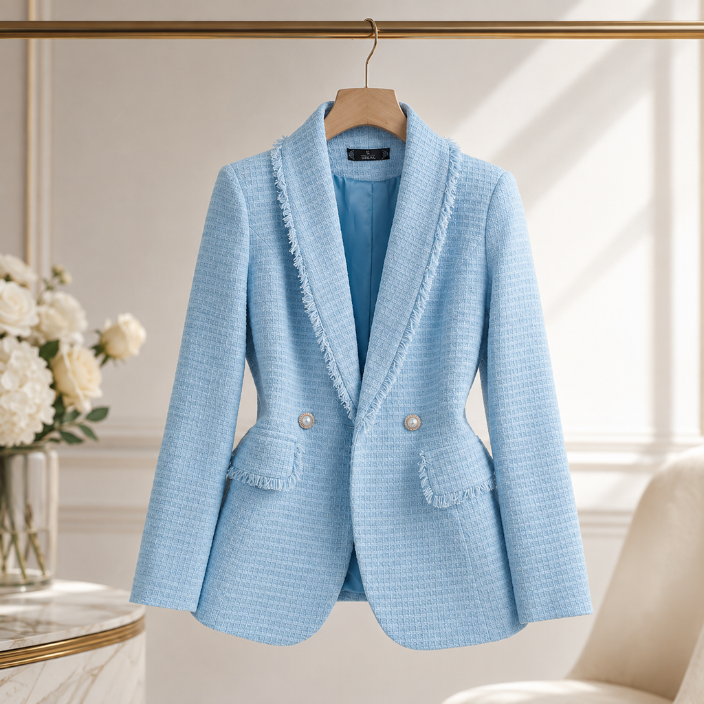 Genevieve Women’s Tweed Pearl Button Blazer