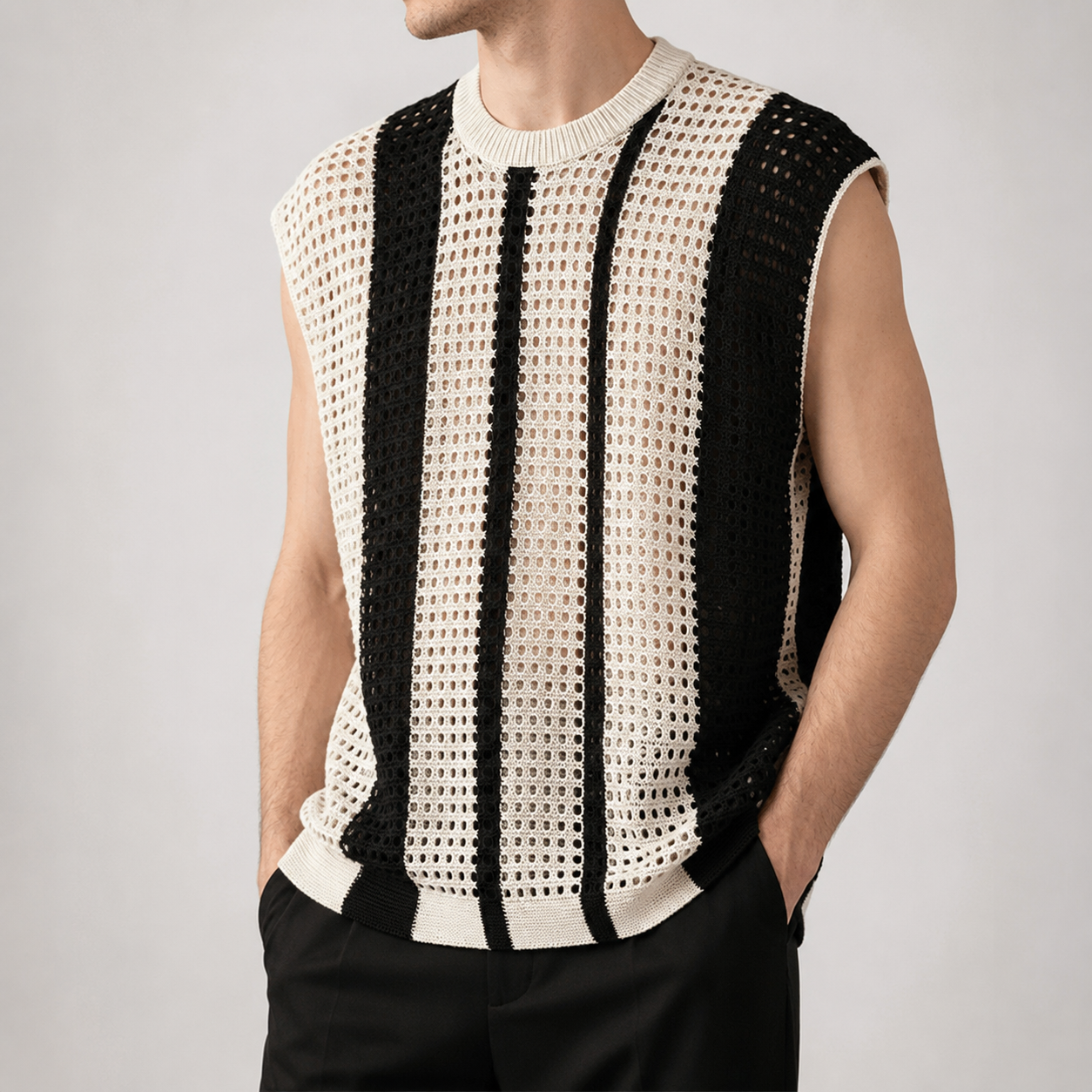 Nolan Men’s Open-Knit Striped Vest
