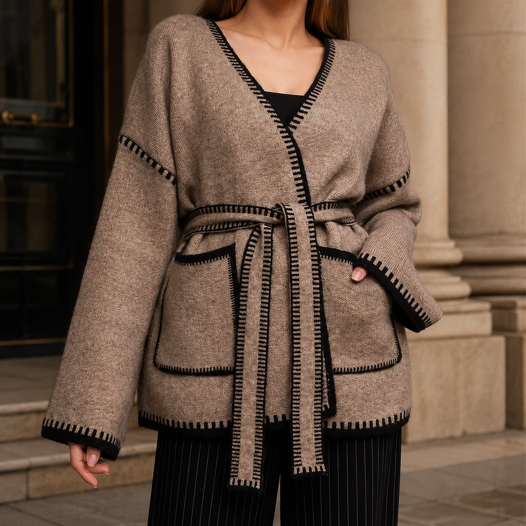 Margot Women's Belted Contrast-Trim Knit Cardigan