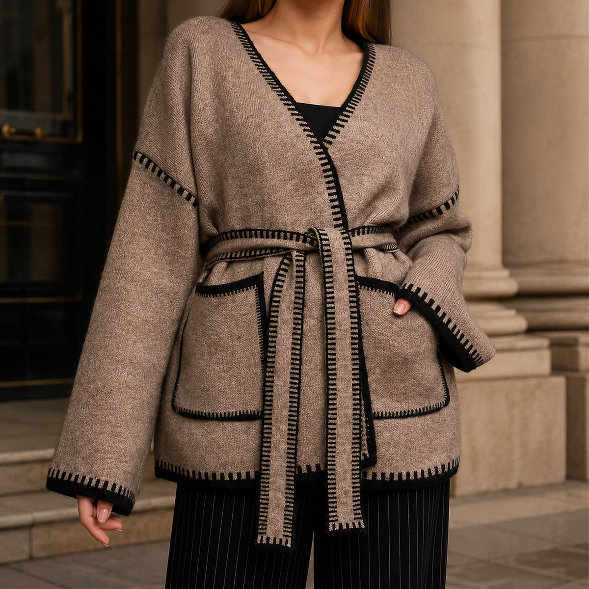 Margot Women's Belted Contrast-Trim Knit Cardigan