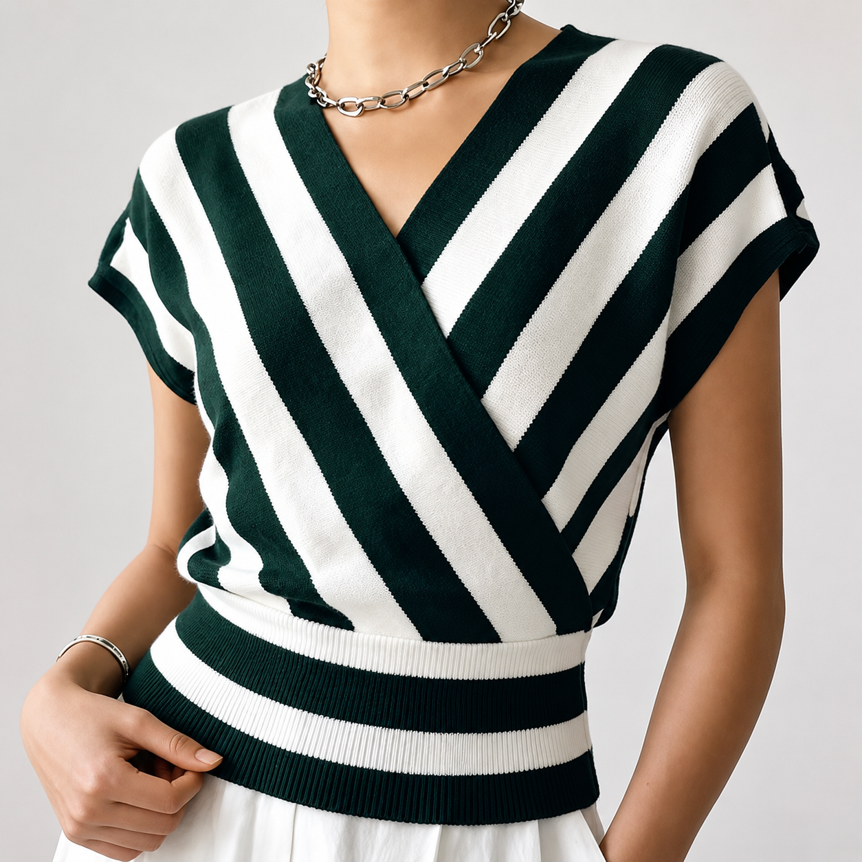 Savannah Women’s Striped Wrap-Front Knit Top