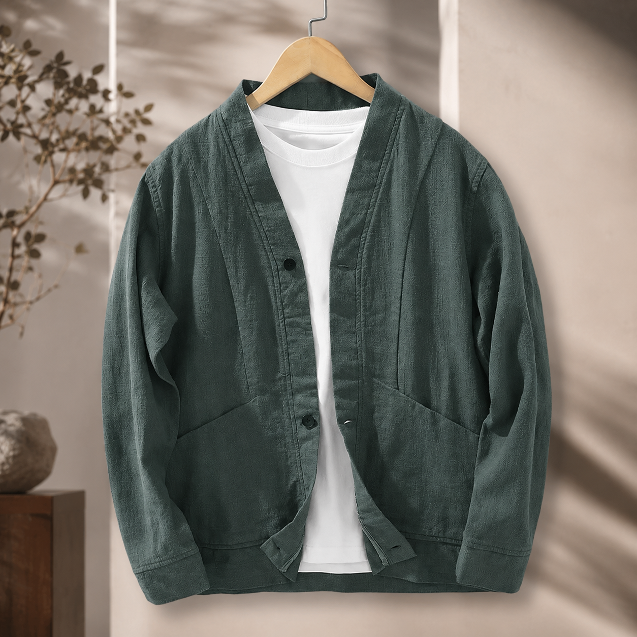 Caleb Collarless Button-Front Jacket