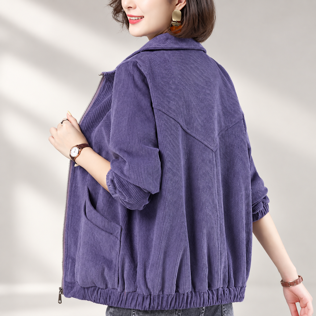 Bianca Women’s Textured Zip Front Jacket – Relaxed Fit Long Sleeve Casual Coat