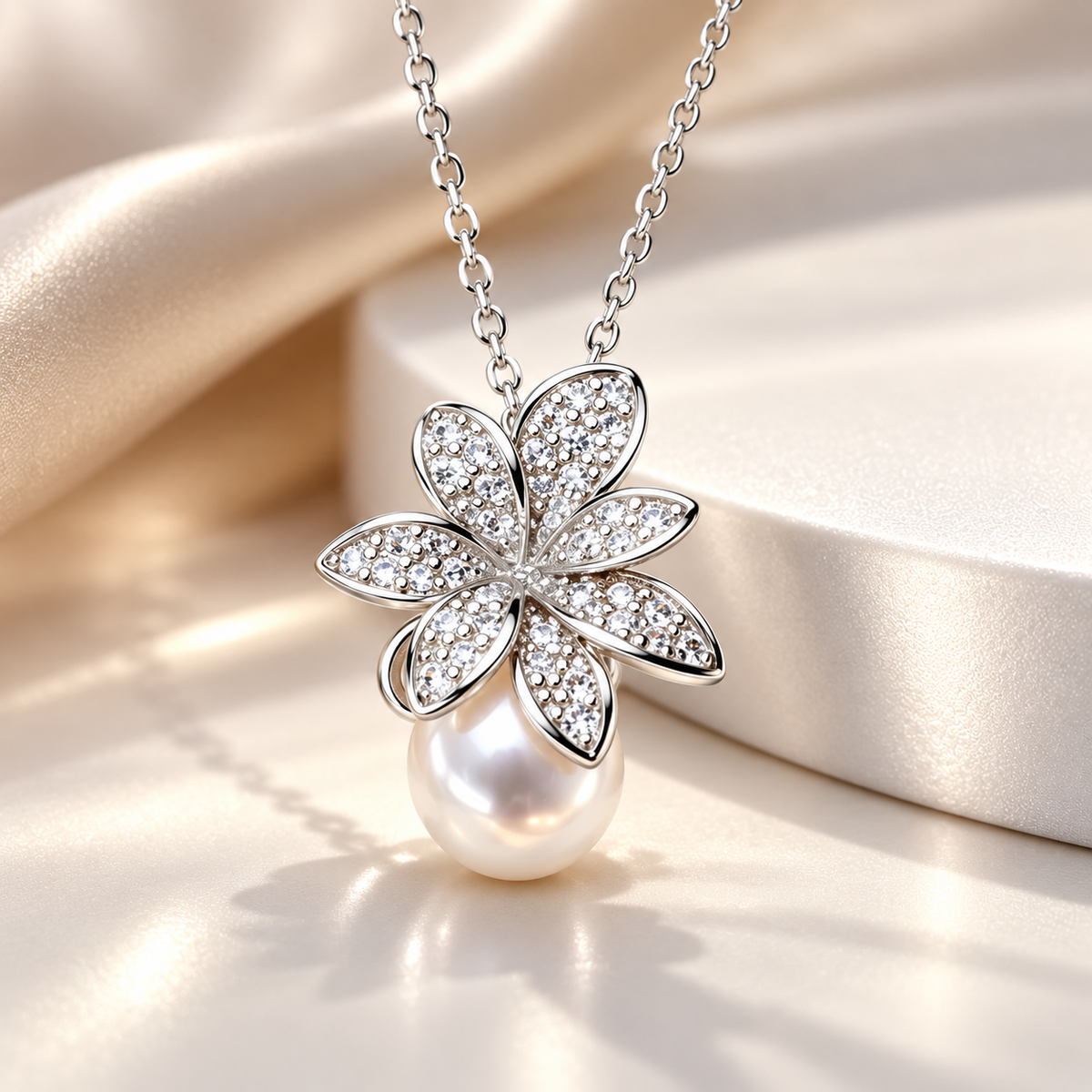 Marielle Crystal Floral Pearl Pendant Necklace